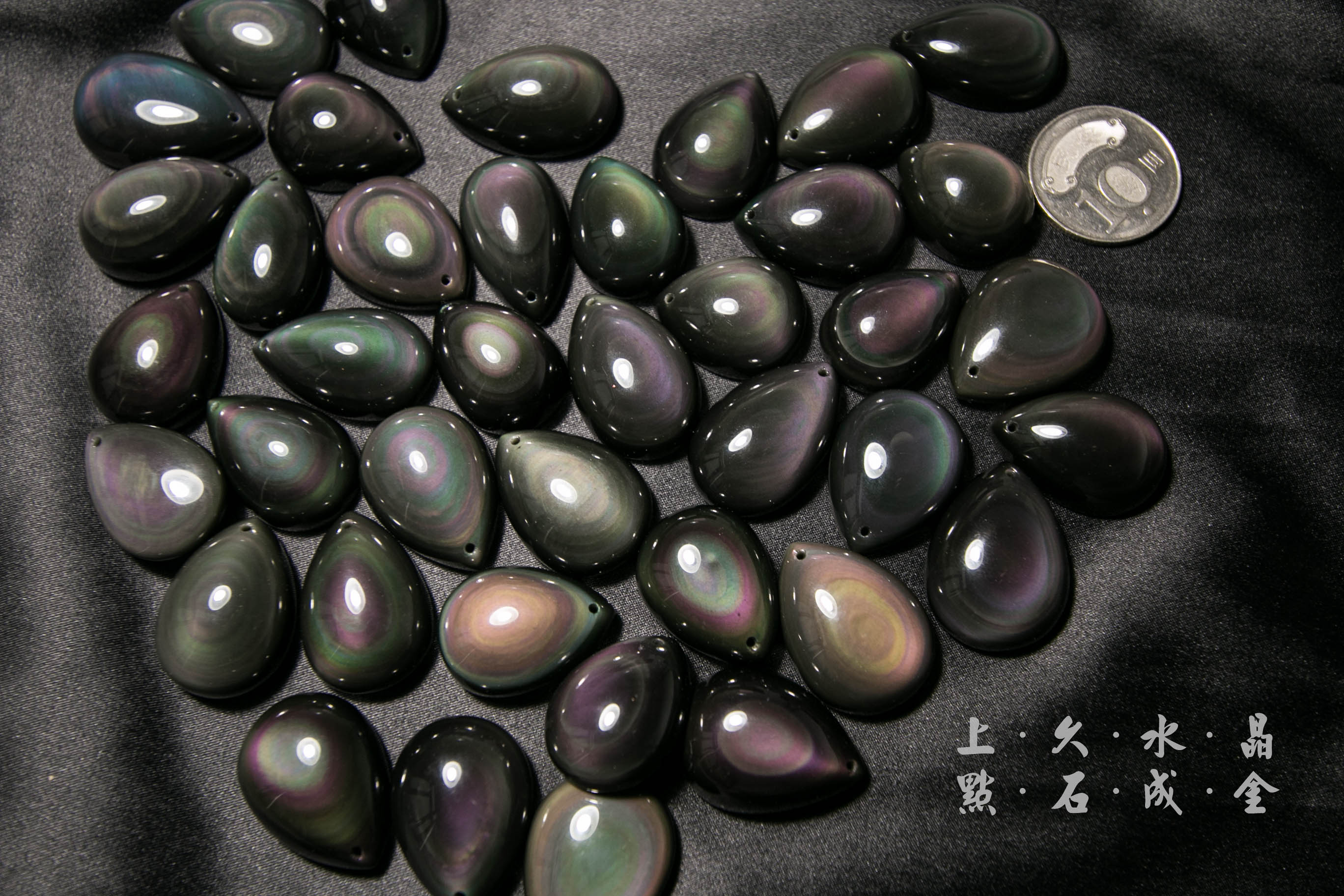 彩虹黑曜水滴墜